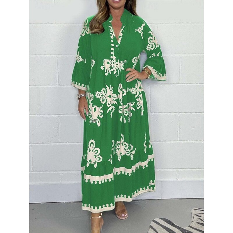Women's Maxi Dress Casual Dress Boho Chic Dresses Boho Dress Bohemia Stylish Casual Vacation Daily Beach Loose Fit Graphic 3/4 Length Sleeve V Neck Black Red Green Beige Summer Spring4