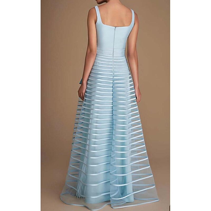 A-Line Evening Gown Elegant Dress Formal Performance Floor Length Sleeveless Square Neck Satin with Bow(s) Pleats2