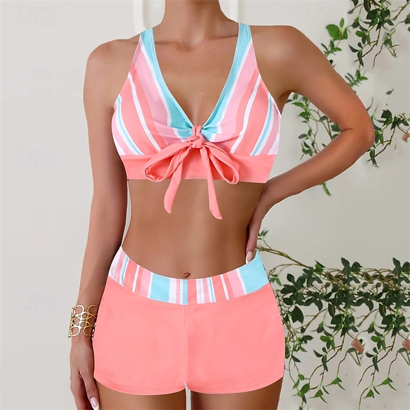 Women's Tankini Two Piece Swimsuit Criss Cross Open Back Swimwear Swimwear Pink Red Breathable Quick Dry Lightweight Sleeveless - Swimming Surfing Beach Summer Spring