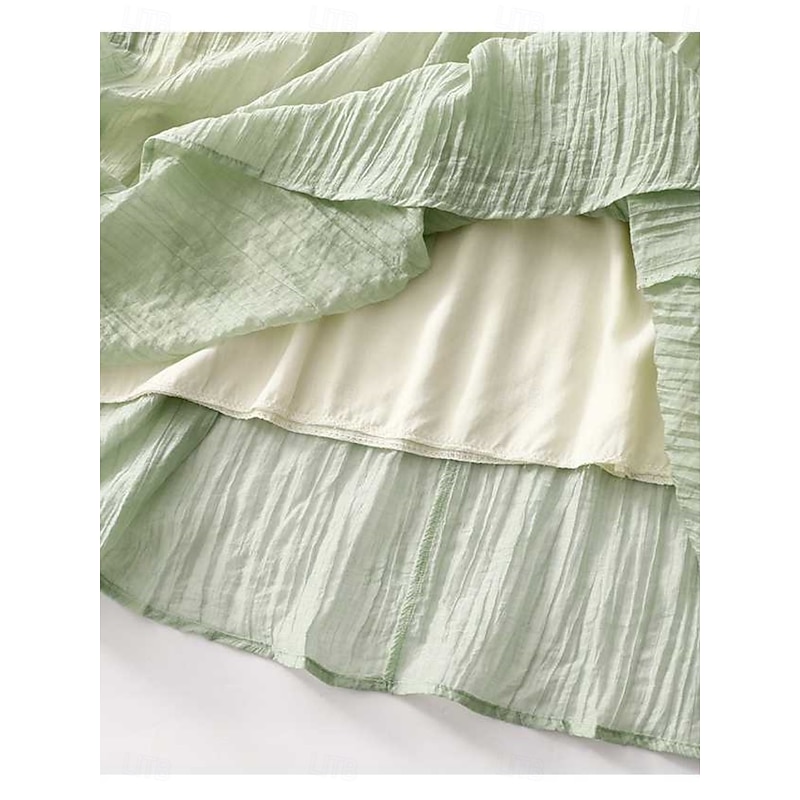 Women's Maxi Dress Cotton Linen Dresses Casual Dress Swing Dress Cotton Maxi Dress Basic Casual Vacation Daily Regular Fit Floral Half Sleeve Crew Neck White Light Green Summer4