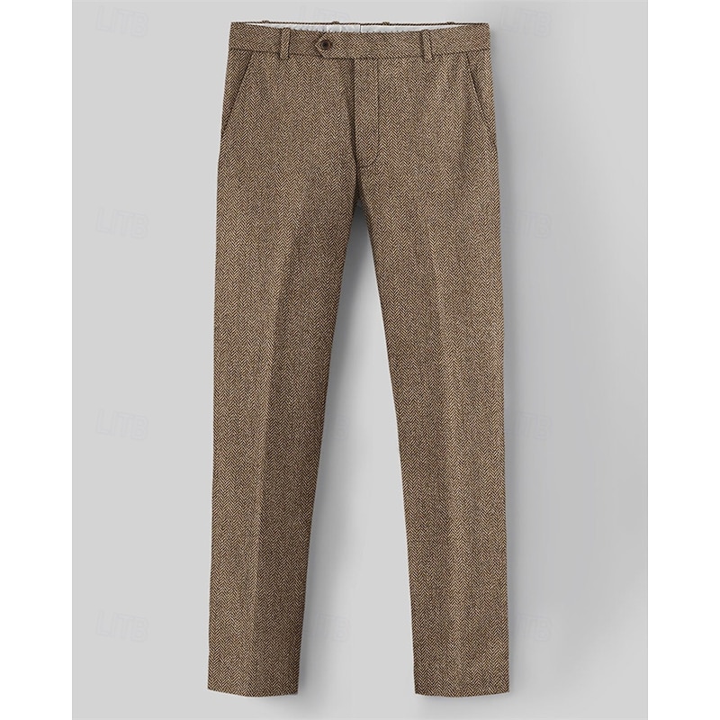 Men's Graduation Dress Pants Trousers Chinos Buttons Pocket Plain Comfort Formal Party Work Fashion Classic Style Brown Micro-elastic2