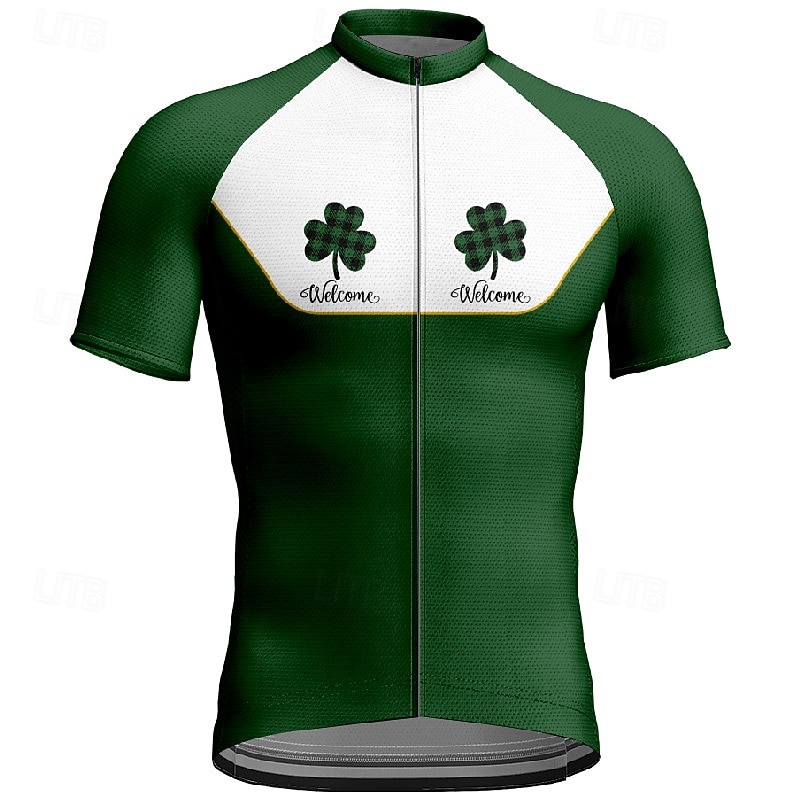 Men's St Patrick Jersey Cycling Jersey Graphic Short Sleeve Bike Tee Tshirt Jersey with 3 Rear Pockets Mountain Bike MTB Quick Dry Anatomic Design Wicking Breathable Sports White Dark Green Orange
