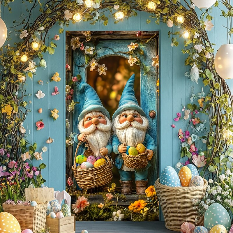 Door Decorations Door Covers Gnomes Eggs Door Tapestry Door Curtain Decoration Backdrop Indoor/Outdoor Door Banner for Front Door Farmhouse