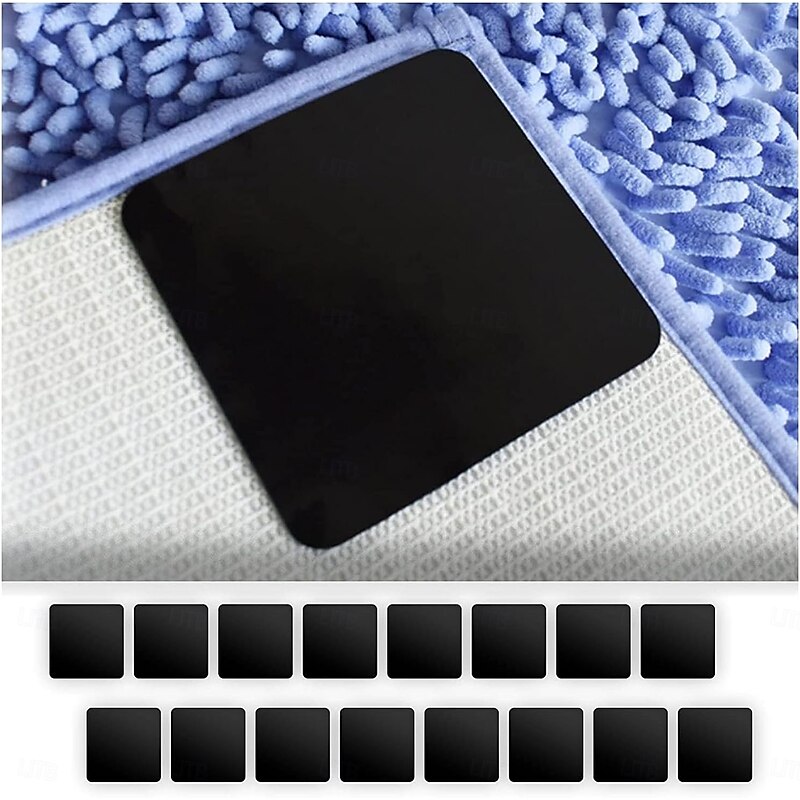 16 PCS Grippers of Rug Pad,PU Non-Slip Carpet Gripper for Hardwood Floors and Tile, Reusable and Washable Area Carpet Tape, Double-Sided Adhesive Pads, Keeps Corners Flat