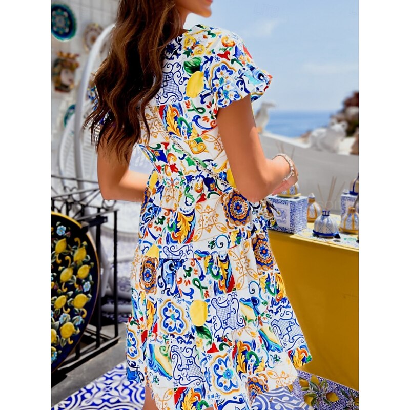 Women's Mini Dress Casual Dress A Line Dress Stylish Casual Vacation Daily Regular Fit Floral Short Sleeve Crew Neck Yellow Blue Fuchsia Summer2
