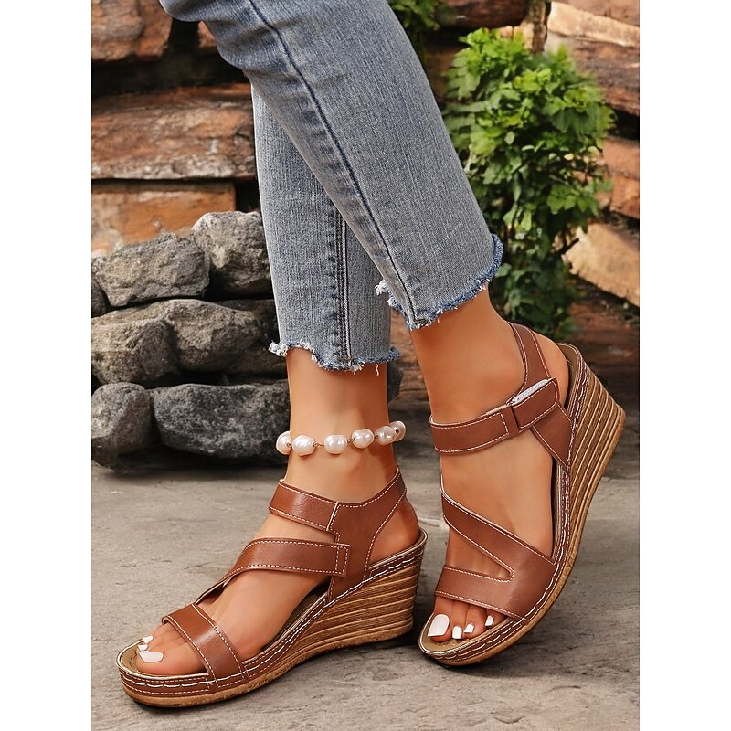 Women's Brown Wedge Sandals with Adjustable Straps – Comfortable and Stylish Shoes for Summer Wear and Casual Outings4