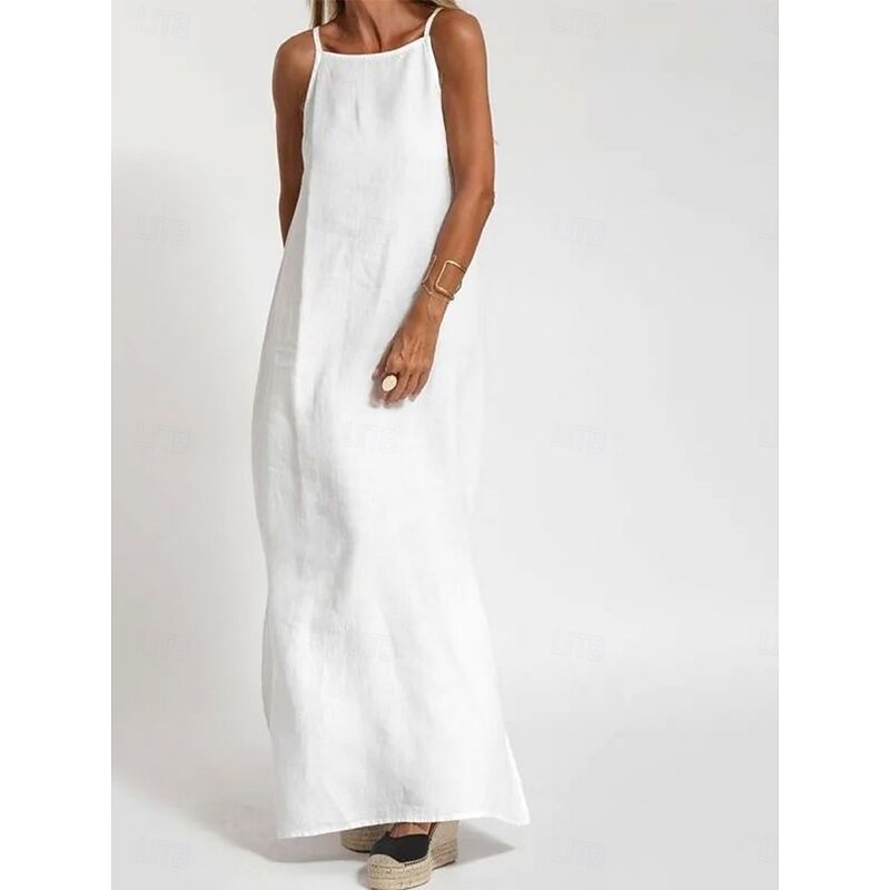 Women's Maxi Dress Cotton Linen Dresses Casual Dress Slip Dress Basic Casual Vacation Daily Regular Fit Plain Sleeveless Strap White Army Green Summer