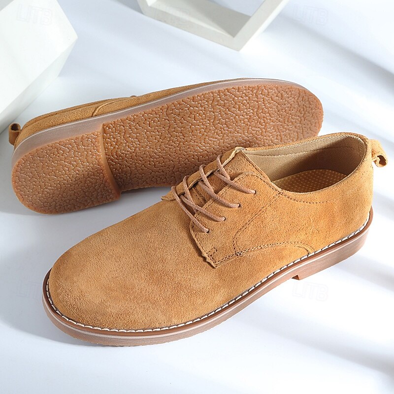 Men's Tan Suede Lace-Up Shoes – Comfortable Casual Footwear for Everyday Use and Smart Casual Occasions3