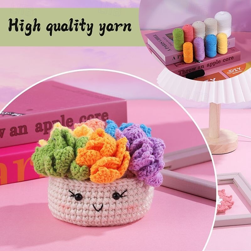 Crochet Kit for Beginners 6PCS Coasters Crochet Starter Kit Plant Pot Knitting Supplies Kit with Step-by-Step Video Tutorials Crochet Yarn for Adults DIY Present4