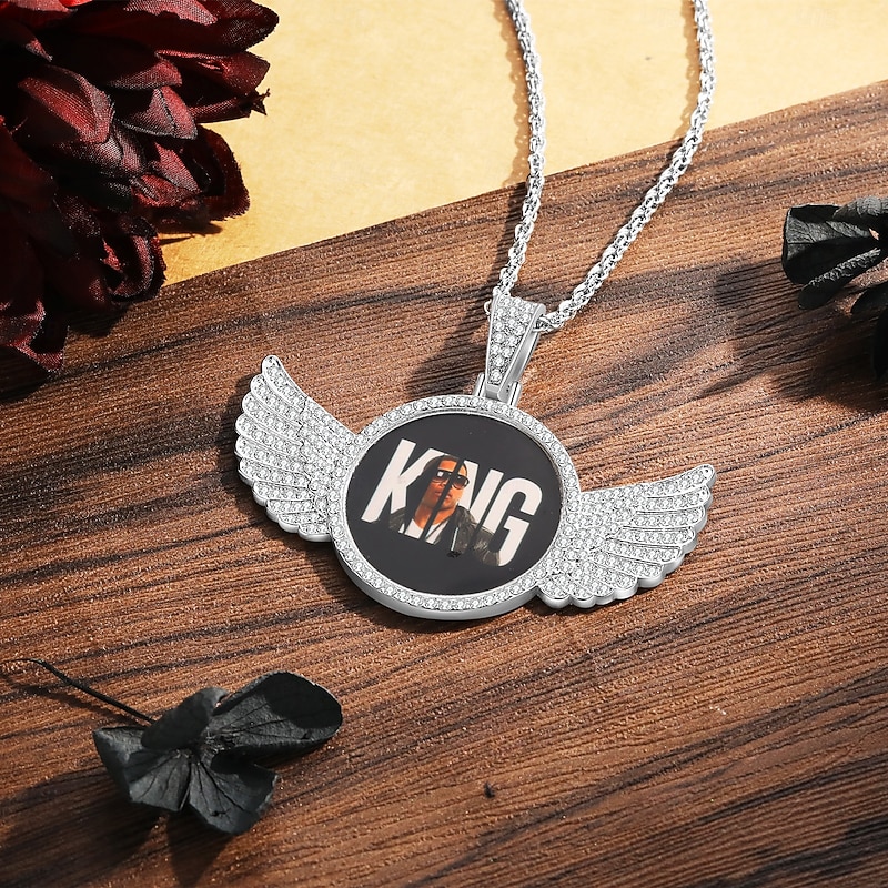 Personalized Custom Wedding Gift for Couple Photo Necklace – Silver Wing Pendant in Copper, Best Gift Idea for Lovers and Couples4