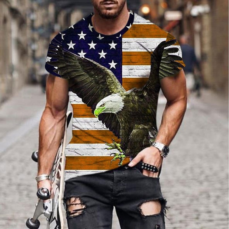 Men's Graphic Eagle American Flag Independence Day Shirt T Shirt Tee Short Sleeve T shirt 3D Print Crew Neck Shirt Designer Basic Slim Fit Casual Daily Weekend Black Red Blue Summer Clothing Apparel2