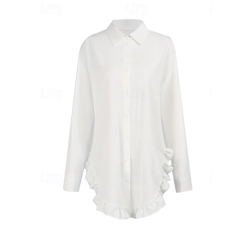 Women's Mini Dress White Dress Casual Dress Stylish Classic Casual Work Daily Date Regular Fit Long Sleeve Shirt Collar White Spring Fall2