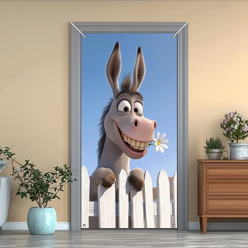 Funny Animal Door Decorations Door Covers Donkey Door Tapestry Door Curtain Decoration Backdrop Indoor/Outdoor Door Banner for Front Door Farmhouse2