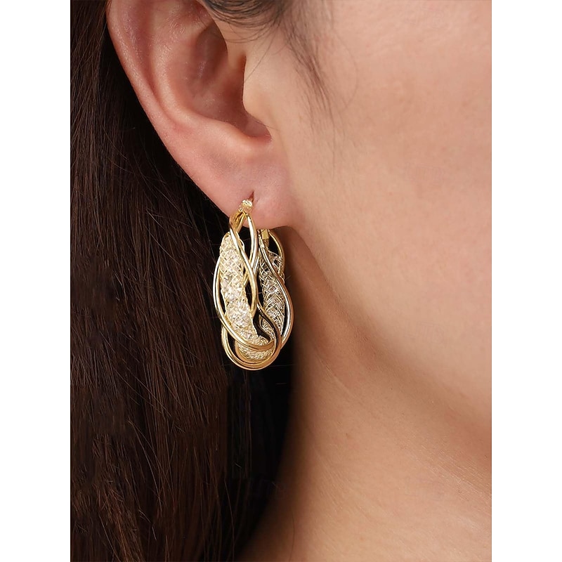 Women's Gold-Tone Twisted Hoop Earrings with Intricate Detailing – Elegant Jewelry for Parties, Weddings and Formal Occasions2