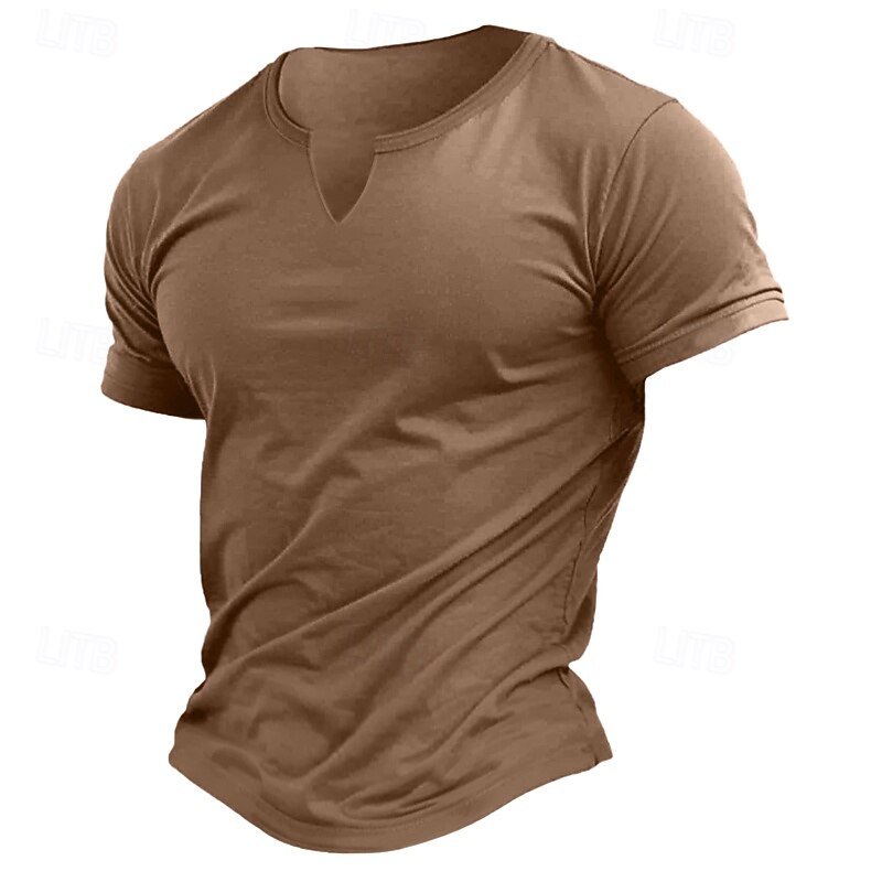 Men's Cotton Blend T-Shirt Short Sleeve V Neck Summer Plain Fashion Classic Comfortable V Neck Street Casual Sports Light Blue Dark Brown Black Top Tee for Men2
