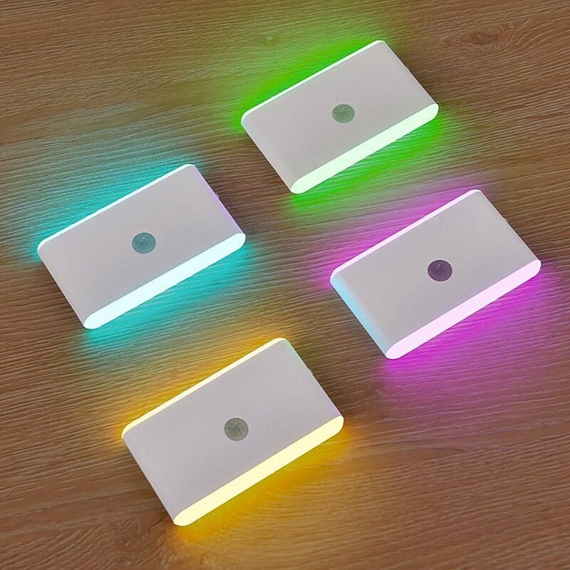 1PC PIR Motion Sensor Night Light - RGB Color Changing Cabinet Light, USB Charging Body Sensing Night Lamp for Stairs, Bedroom and Hallway2