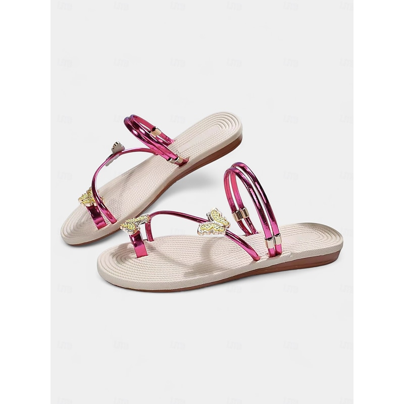 Women's Flats Daily Rhinestone Flat Heel Open Toe Elegant PU Loafer Silver Black Champagne2