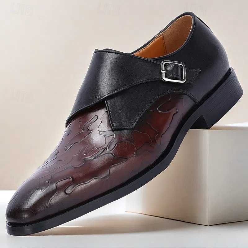 Men's Green Leather Monk Strap Dress Shoes – Premium Cowhide, Camouflage Pattern, Elegant Formal Footwear for Weddings and Business Events