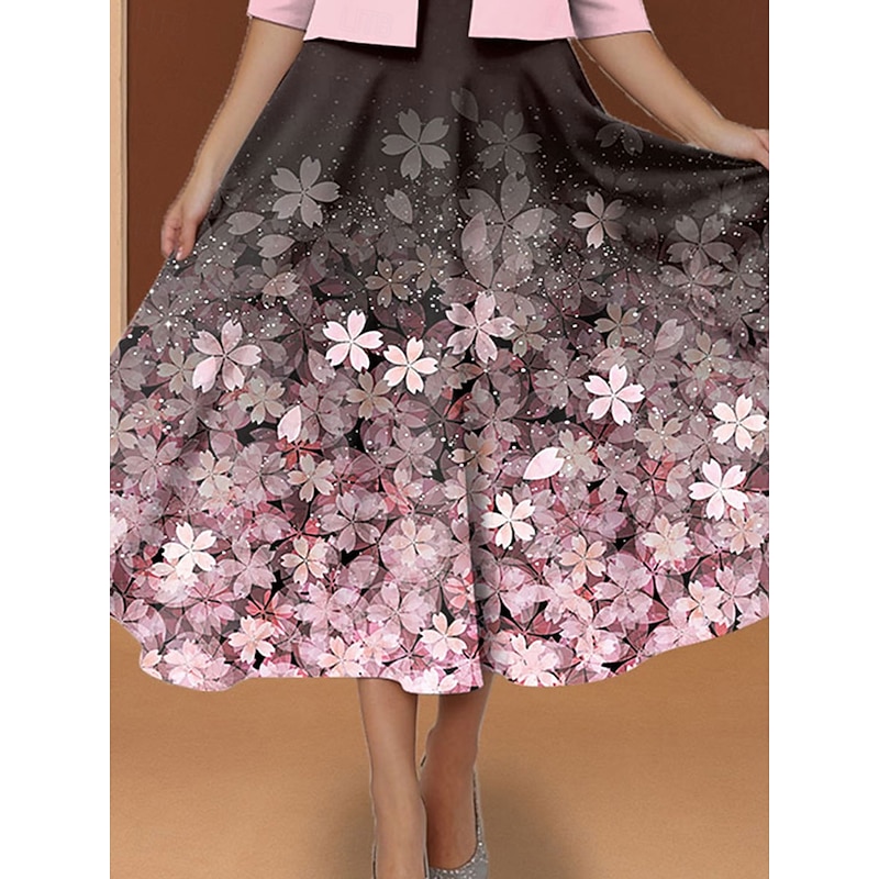 Women's Two Piece Dress Sets Midi Dress with Jacket Elegant A Line Dress Half Sleeve Print Dress Floral Print Crew Neck Daily Pink Spring Fall Regular Fit3