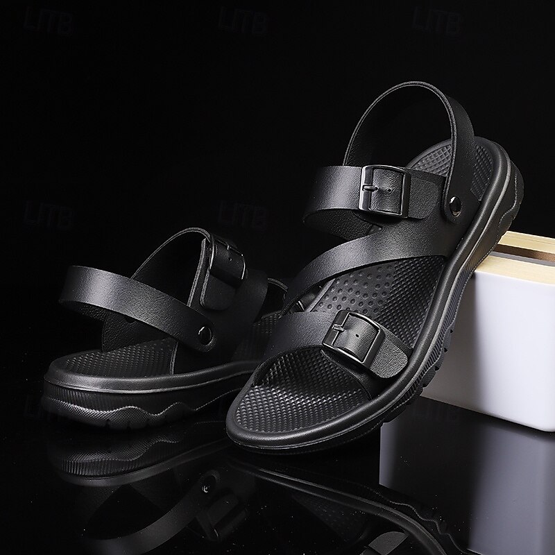 Men's Black Buckle Strap Sandals – Adjustable, Comfortable Footwear for Casual and Outdoor Activities3