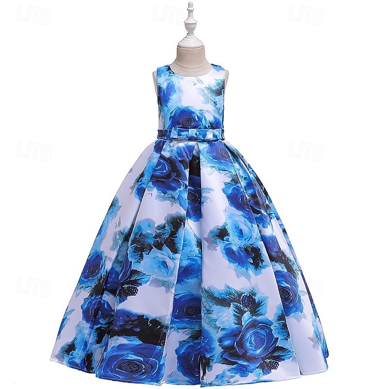 Kids Girls' Party Dress Floral Sleeveless Performance Special Occasion Elegant Princess Polyester Summer Spring 4-13 Years Red Blue Orange2