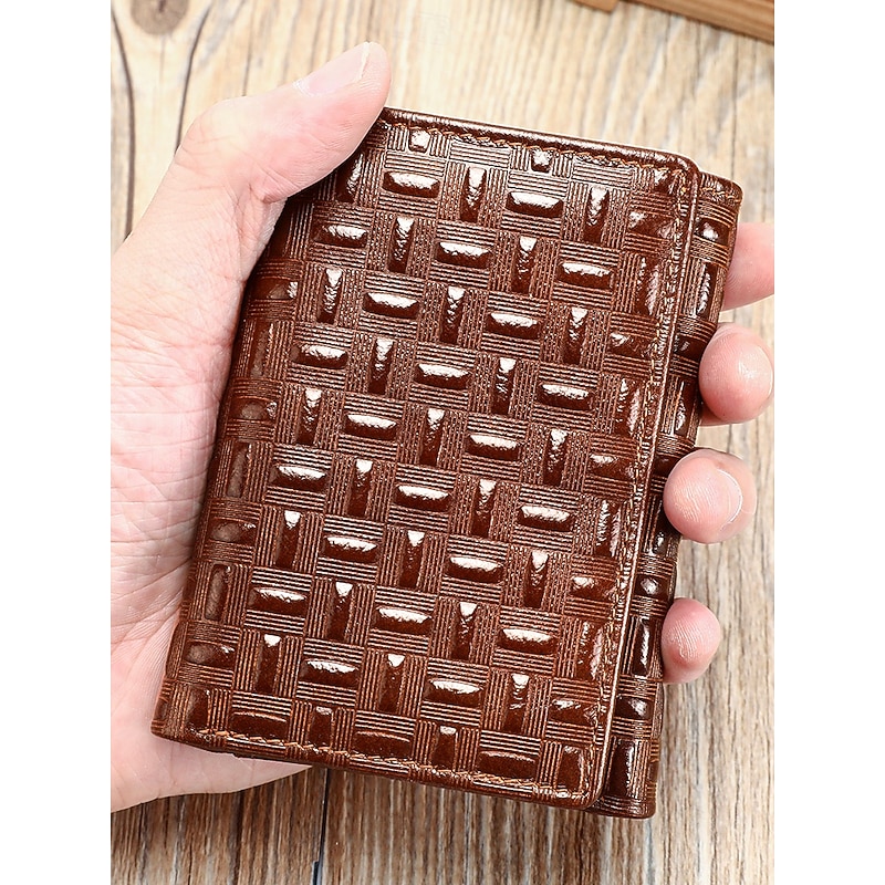 RFID Blocking Genuine Leather Wallet for Men – Trifold Design with Card Slots, ID Window, and Cash Compartment, Stylish and Secure for Everyday Use or Gifts Dark Brown Black Brown