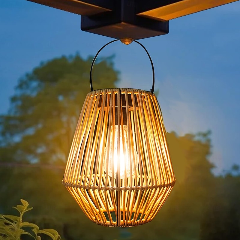 1 Pc Outdoor Solar Energy Imitation Bamboo Weaving Chinese Lantern Garden Lawn Path Fence Decoration Lighting Atmosphere Light2