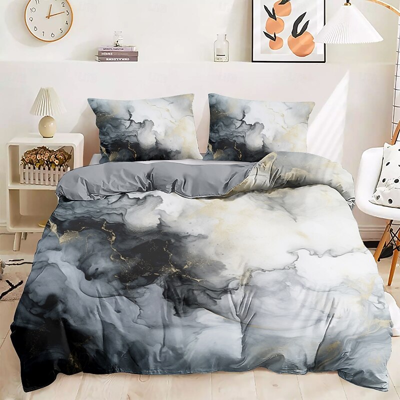 100% Cotton Duvet Cover Set Marble Pattern Set Comforter Cover Set Bedding Set Soft 2/3-Piece Luxury Bedding Set Home Decor Gift King Queen Duvet Cover2