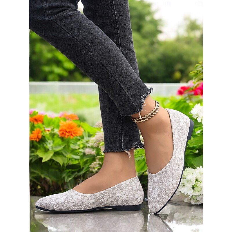 Women's Black Floral Lace Pointed-Toe Flats – Elegant and Comfortable Shoes for Weddings and Formal Occasions