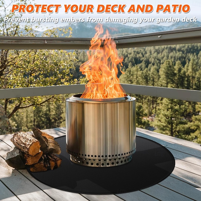 Fire Pit Mat for Solo Stove Bonfire, Double-Sided Fireproof Under Grill Mat Deck Patio Protector Mat, Round Fire Pit BBQ Mat for Solo Stove Accessories, Easy to Clean, Reusable2