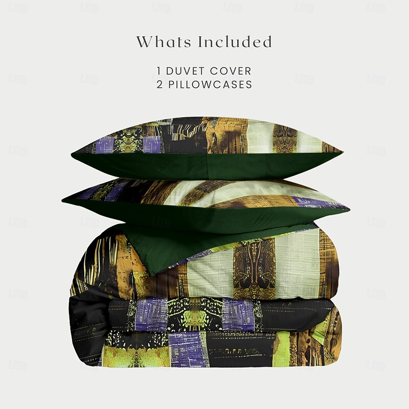 Color Block Patchwork Duvet Cover Set Modern Geometric Bedding Vibrant Multicolor Design Soft Durable Microfiber Quilt Cover with Pillowcases2