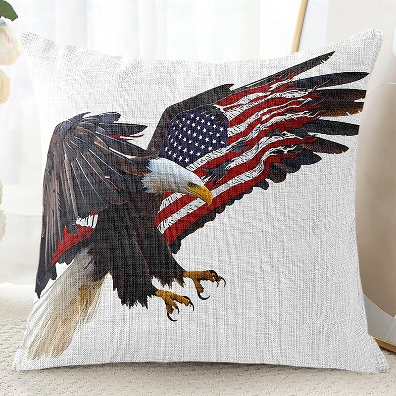 Vintage Decorative Toss Pillows Cover 1PC Eagle National Flag Soft Square Cushion Case Pillowcase for Bedroom Livingroom Sofa Couch Chair Black White Red2