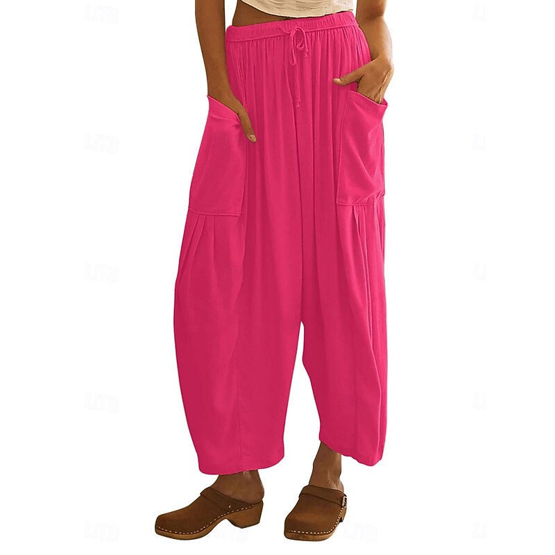 Women's Cotton Linen Shorts Linen-Inspired Pants Cotton Linen Pants Fashion Streetwear Ankle-Length Medium Waist Plain Pocket Elastic Waistband Comfy Soft Comfortable Micro-elastic Outdoor Street