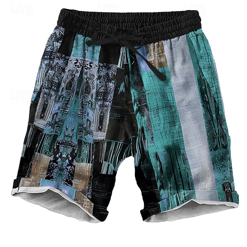 Men's Color Block Patchwork Shorts Beach Shorts Casual Shorts Mid Waist Hawaiian Retro Vintage Ethnic Outdoor Holiday Streetwear Drawstring Elastic Waist with Pockets Designer Clothing Apparel3