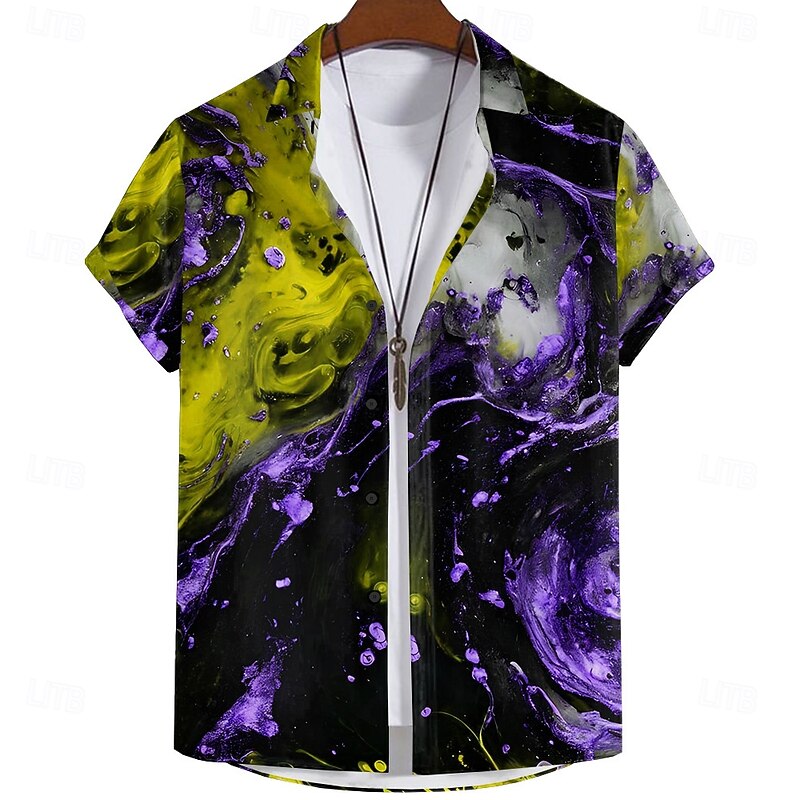 Men's Geometric Shirt Button Up Shirt Short Sleeve Abstract Casual Summer Turndown Button Up Red Blue Purple Green2