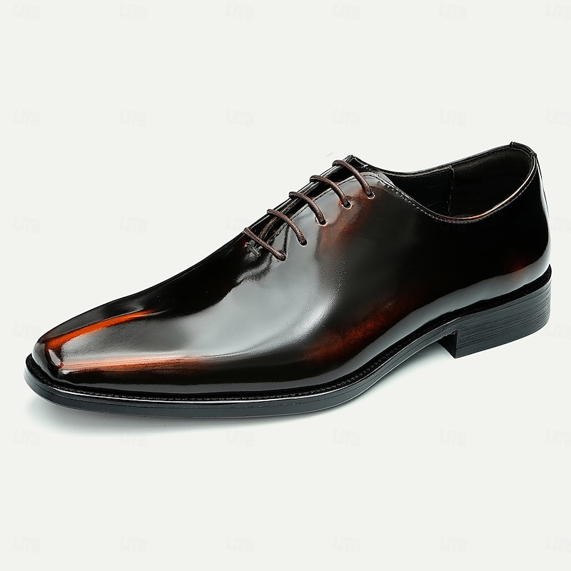 Men's Premium Cowhide Patent Leather Oxford Shoes - Formal Business Dress Footwear with Sleek Shine Finish, Ideal for Weddings, Office and Formal Occasions4