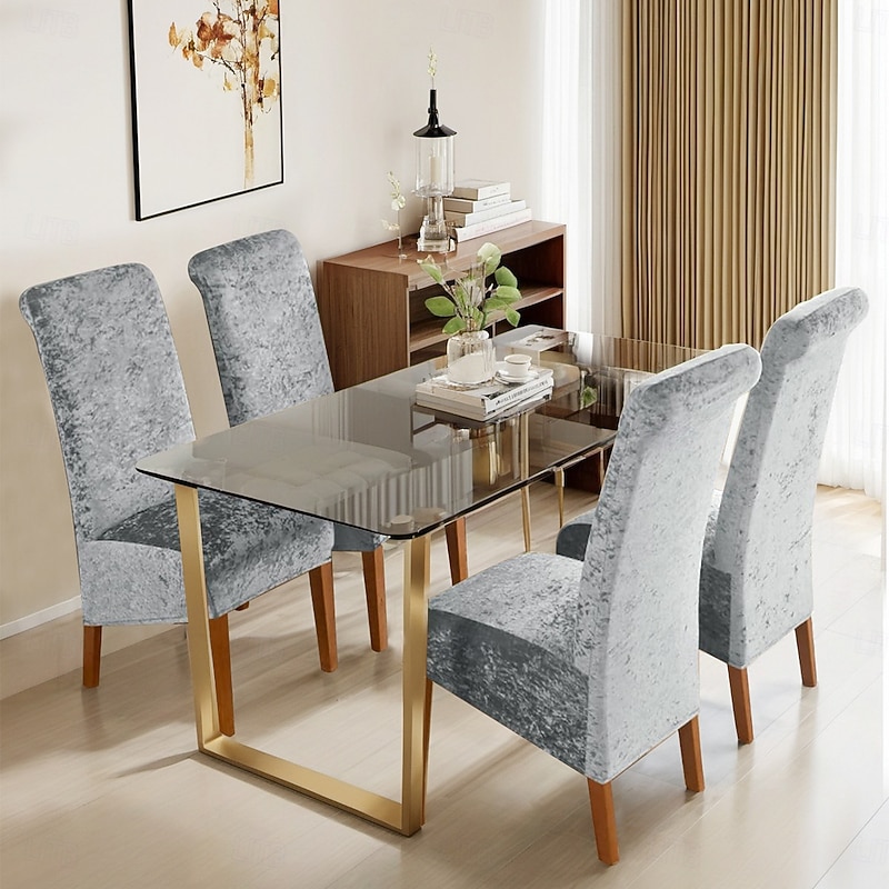 High Back Dining Chair Covers with Backrest Stretch Chair Cover Washable Removable Dining Chair Cover Gold Diamond Velvet Fabric for Restaurant Hotel2