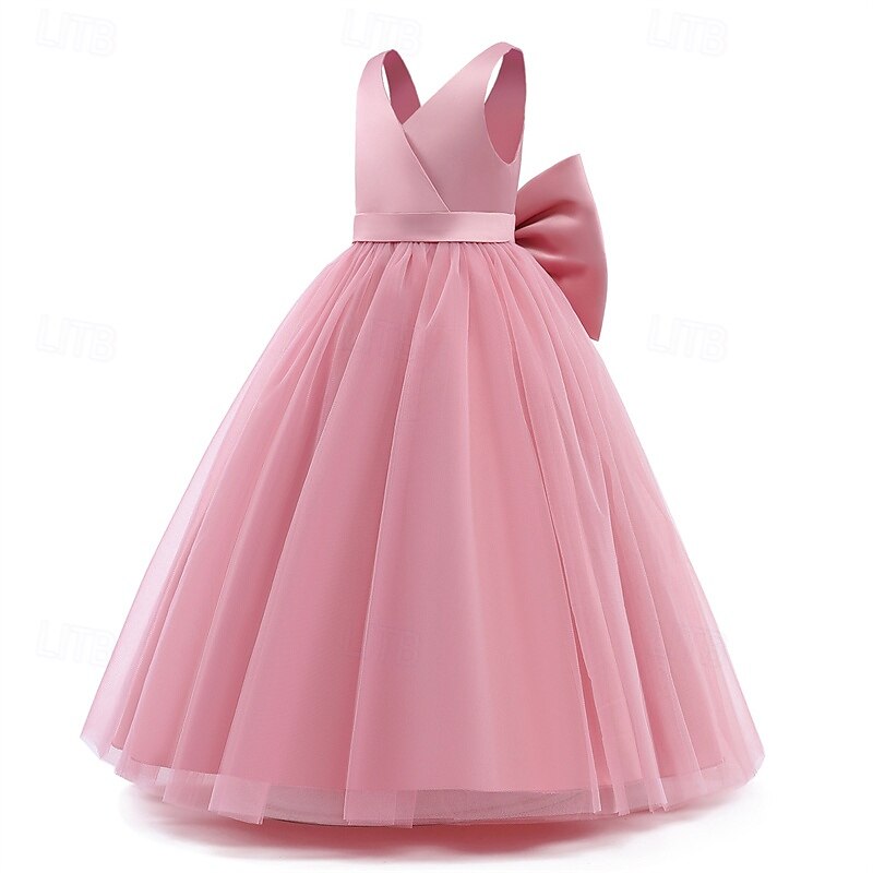 Flower Girl Dress Kid's Girls' Princess Dress Performance Wedding Party Elegant Beautiful Mesh Solid Color Sleeveless V Neck White Pink 4 years+2