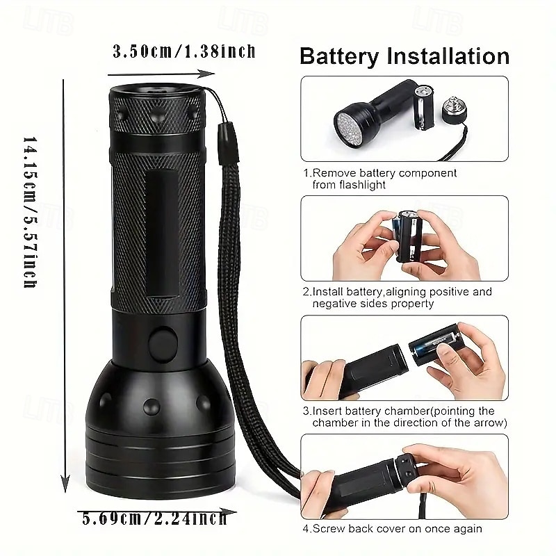 51 LED UV Flashlight - 395nm Black Light for Dog Urine, Pet Stains & Bed Bug Detection (Batteries Not Included)4