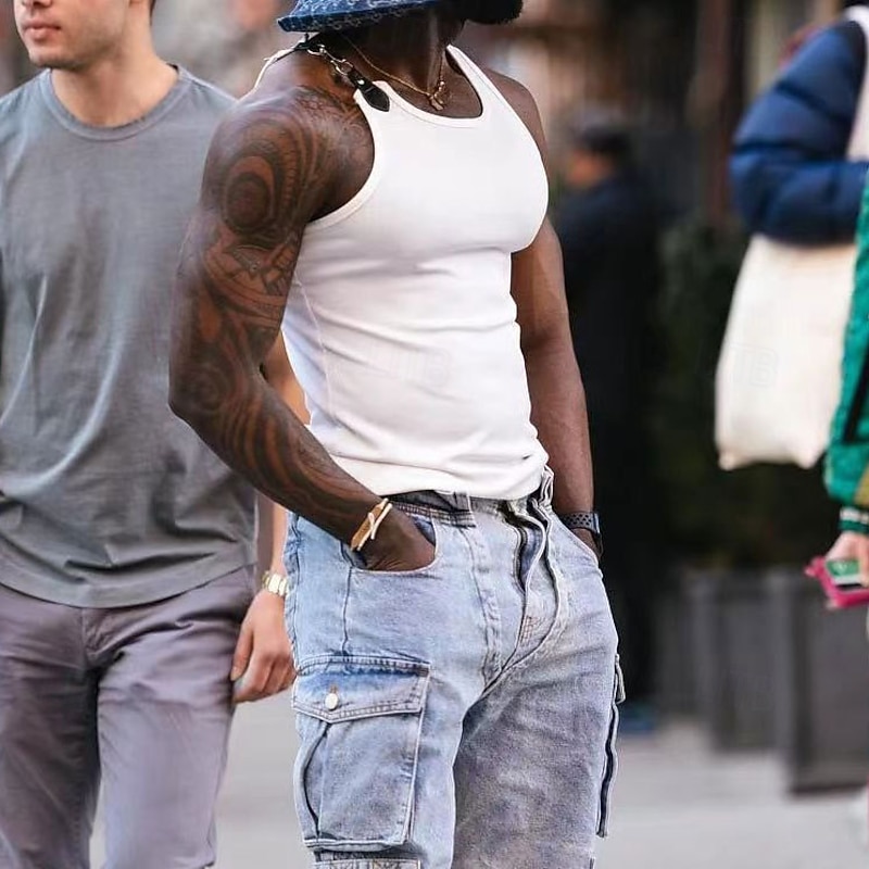 Men's Tank Top Undershirt Sleeveless Shirt Muscle Shirt Sleeveless Crew Neck Summer Color Block Pit Strip Fashion Designer Muscle Buckle Outdoor Going out Gym Black White Top Tee for Men2