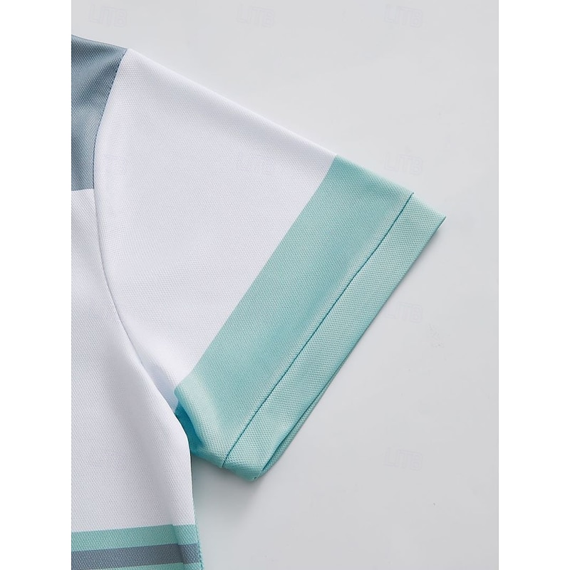 Men's Polo Business Polo Business Casual Lapel Classic Short Sleeve Color Block Stripes Buttons Summer Spring &  Fall Khaki Light Green Polo3