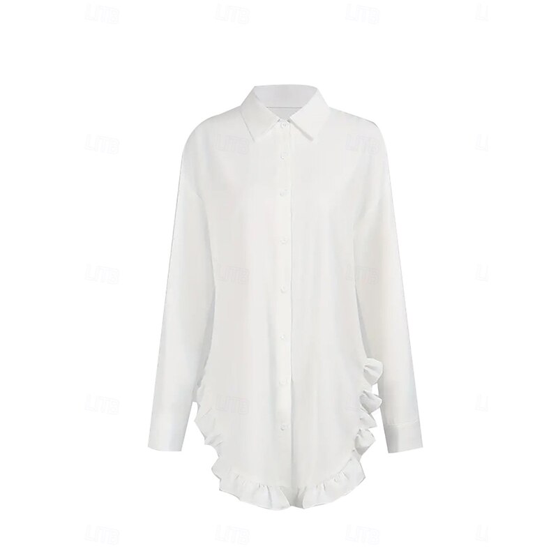 Women's Mini Dress White Dress Shirt Dress Casual Dress Stylish Basic Casual Vacation Daily Regular Fit Plain Long Sleeve Shirt Collar White Summer Spring3