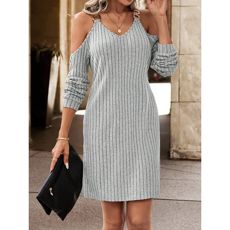 Women's Mini Dress Knit Dress Casual Dress Slip Dress Stylish Basic Casual Vacation Daily Regular Fit Plain Long Sleeve V Neck Gray Summer Spring