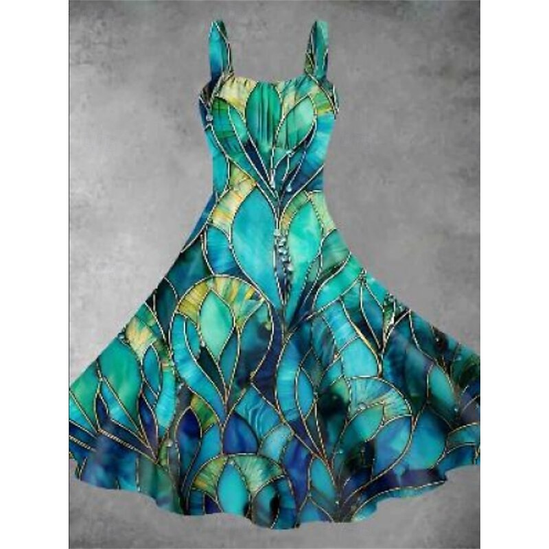 Women's Midi Dress Summer Dress Stylish Casual Vacation Home Date Form Fit Graphic Sleeveless Strap Yellow Light Green Dark Green Green Summer