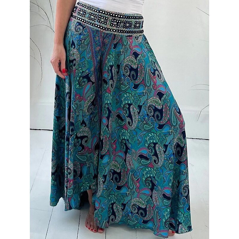Women's Wide Leg Chinos Vacation Hawaiian Full Length High Waist Paisley Elastic Waistband Printing Comfy Soft Comfortable Micro-elastic Outdoor Street Red Green Summer Spring Regular Fit3