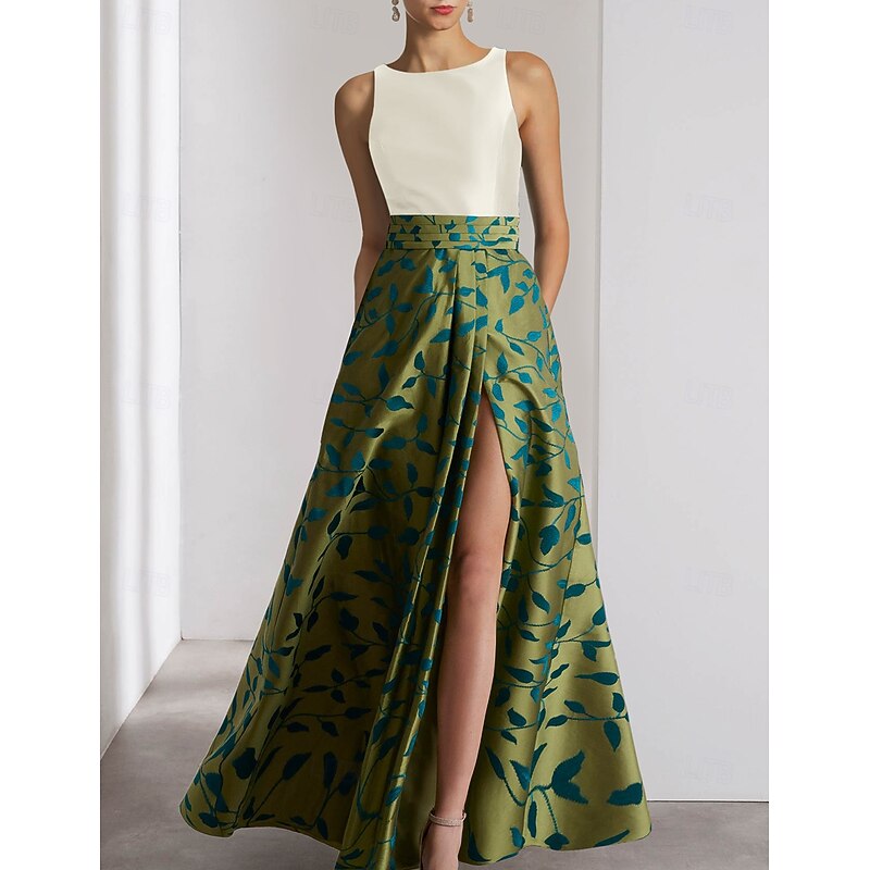 Floral A-Line Evening Gown Elegant Dress Formal Wedding Floor Length Sleeveless Halter Neck Pocket Satin with Pocket Race Day Dress Wedding Guest Dress