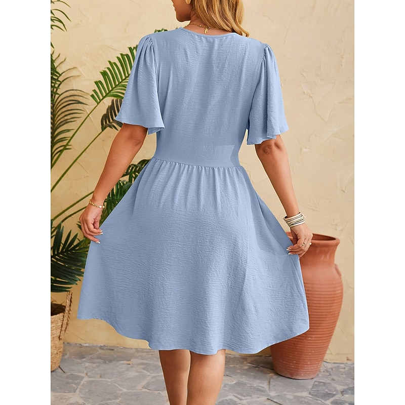 Women's Maxi Dress Casual Dress A Line Dress Elegant Stylish Casual Vacation Daily Regular Fit Plain Short Sleeve V Neck Pink Blue Summer4