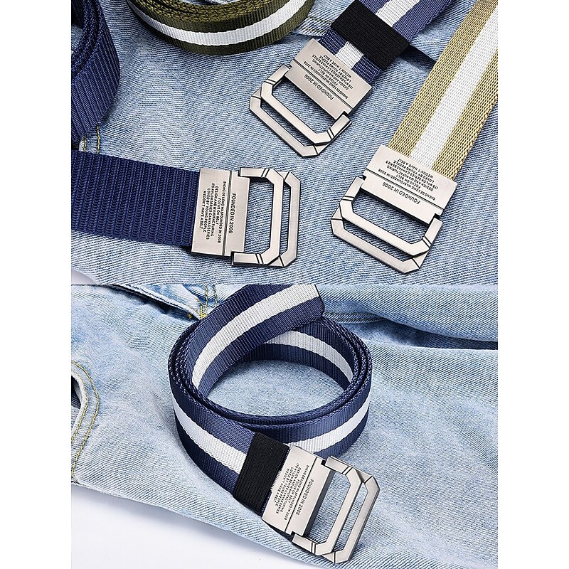 Adjustable Nylon Canvas Belt with Stripe Design and Metal Buckle, Durable Casual Belt for Men and Women, Perfect for Outdoor Activities, Sports and Everyday Wear4
