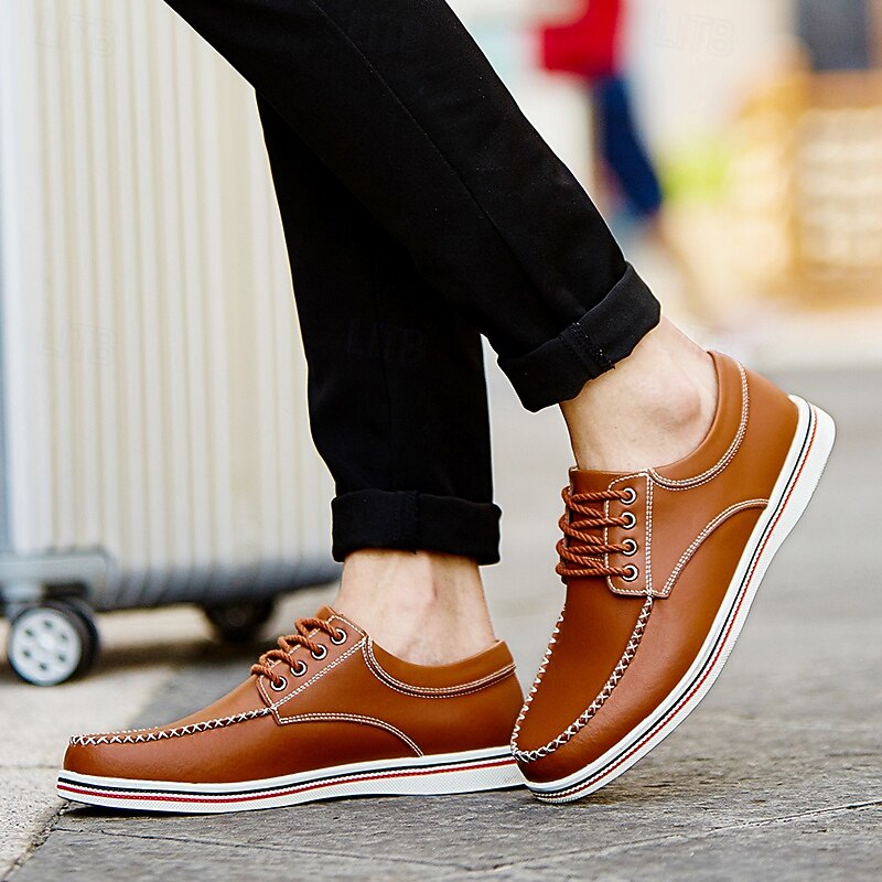 Men's Casual Lace-Up Shoes – Faux Leather Upper, Stylish Contrast Stitching, Comfortable Sole, Perfect for Everyday Wear and Semi-Formal Occasions2