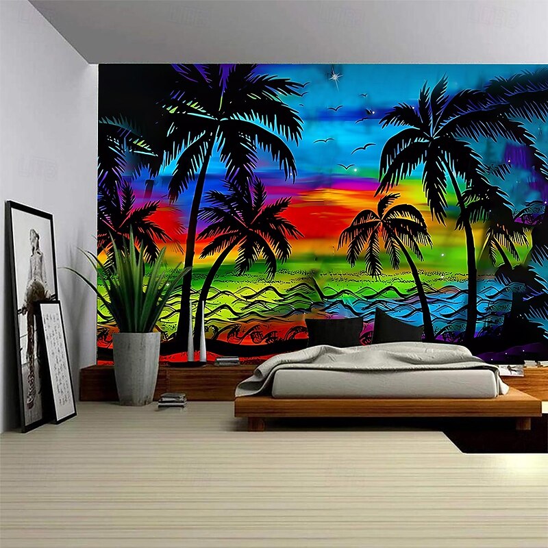 Summer Palm Trees Hanging Tapestry Wall Art Large Tapestry Mural Decor Photograph Backdrop Blanket Curtain Home Bedroom Living Room Decoration3